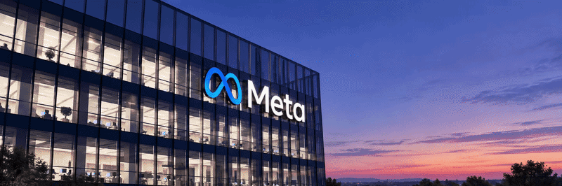 Meta campus building at dusk